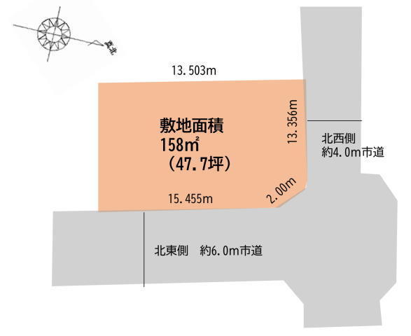市川市大野町1丁目 売地 角地の47坪!
